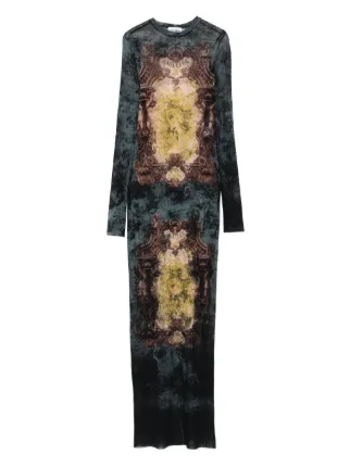 chinese dress ladies Baroque Rose Puff-Sleeve Maxi Dress XL