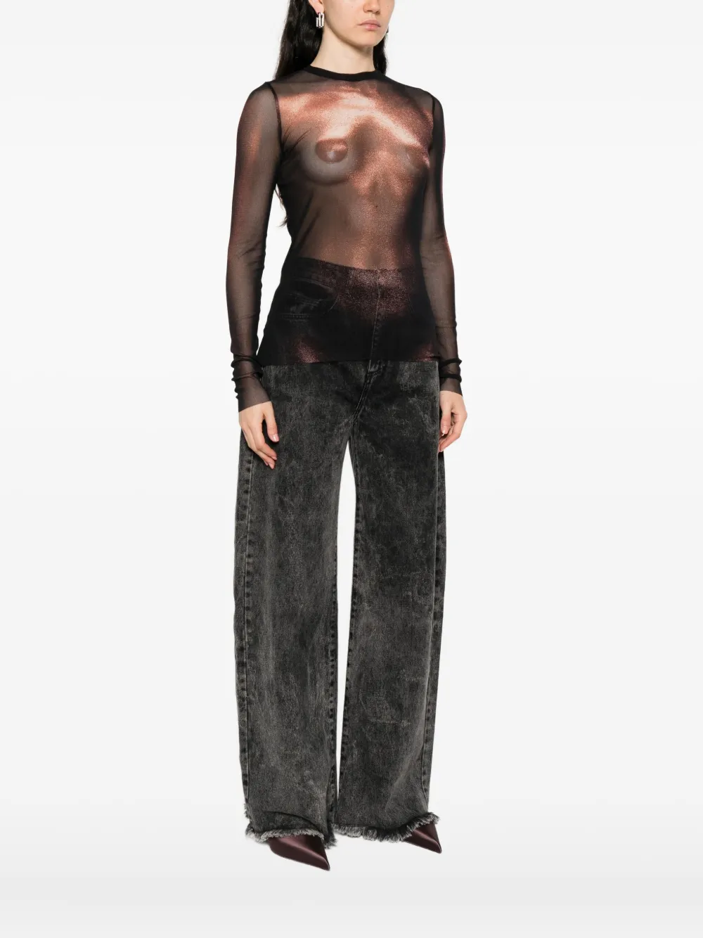 Jean Paul Gaultier Mesh Body-print Top In Black