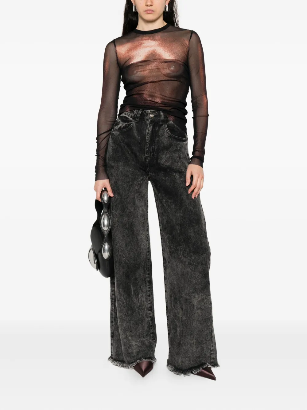 Jean Paul Gaultier Mesh Body-print Top In Black