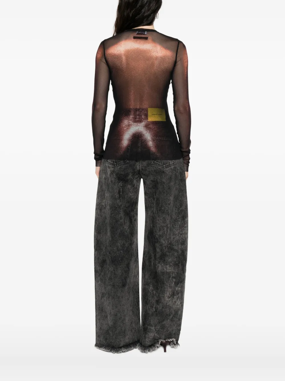 Jean Paul Gaultier Mesh Body-print Top In Black