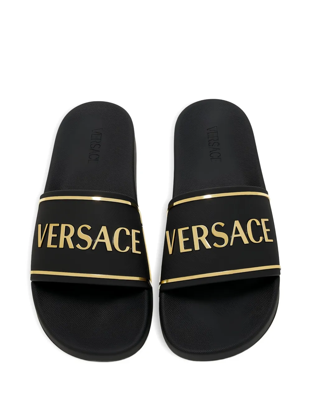 Versace Slippers met logoplakkaat Zwart