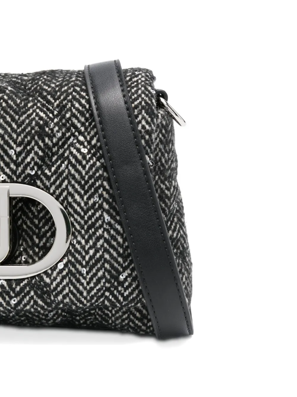 Liu •jo Liu Jo Textured Herringbone Black Bag With Metallic Clasp In Black