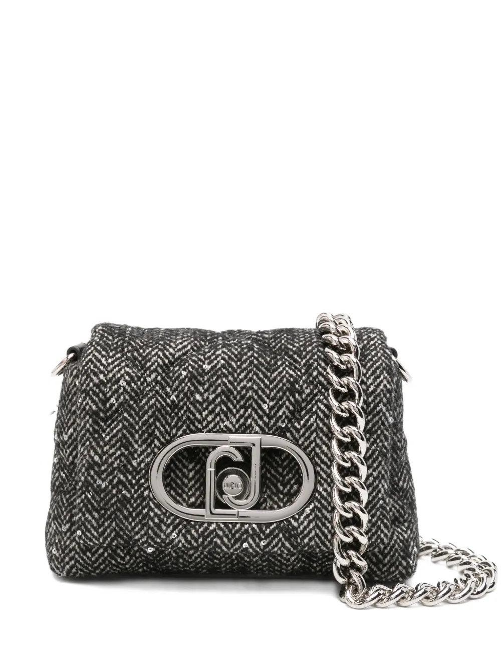 Liu •jo Liu Jo Textured Herringbone Black Bag With Metallic Clasp In Black