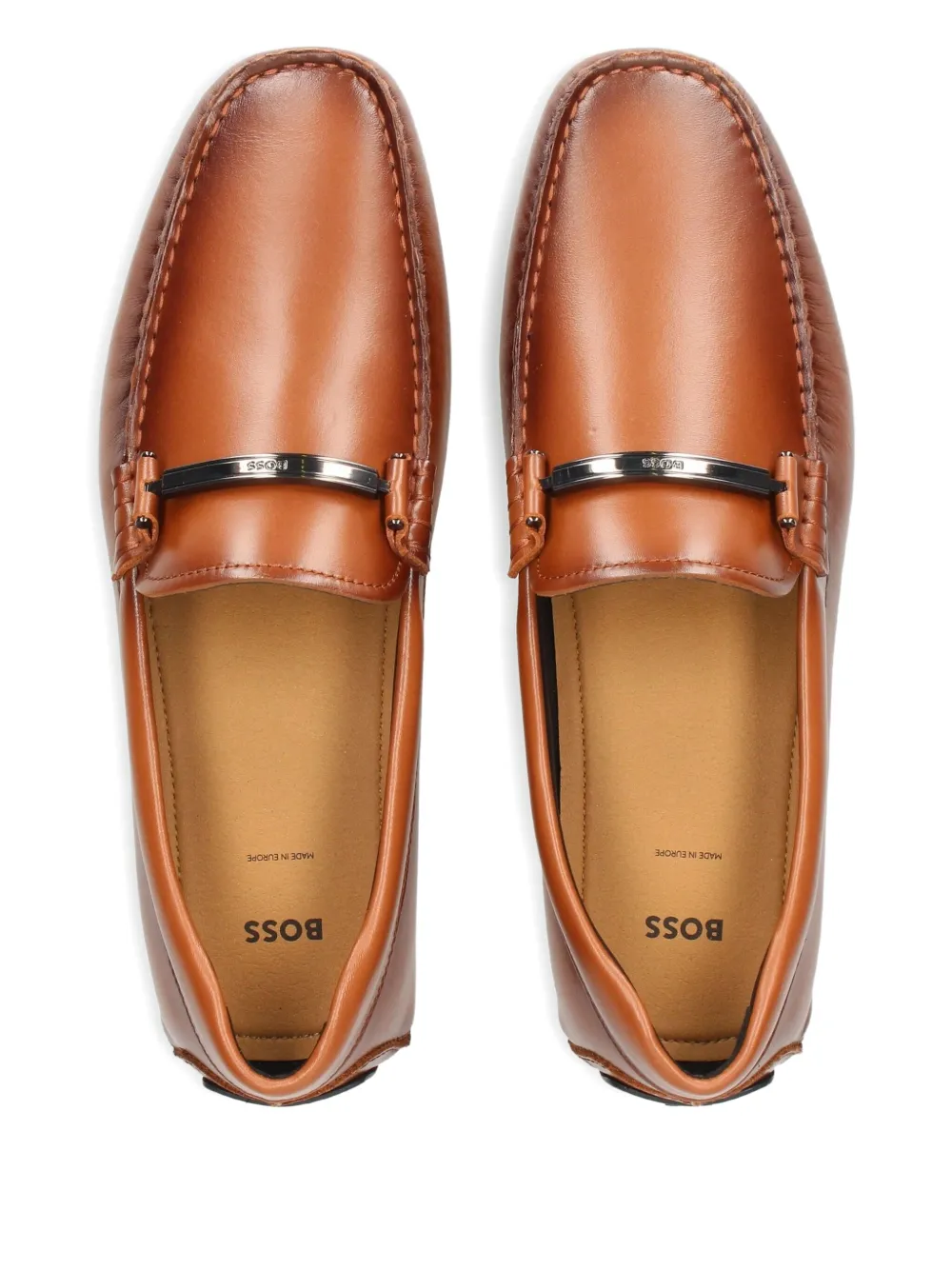 BOSS leather metal-bar loafers Brown