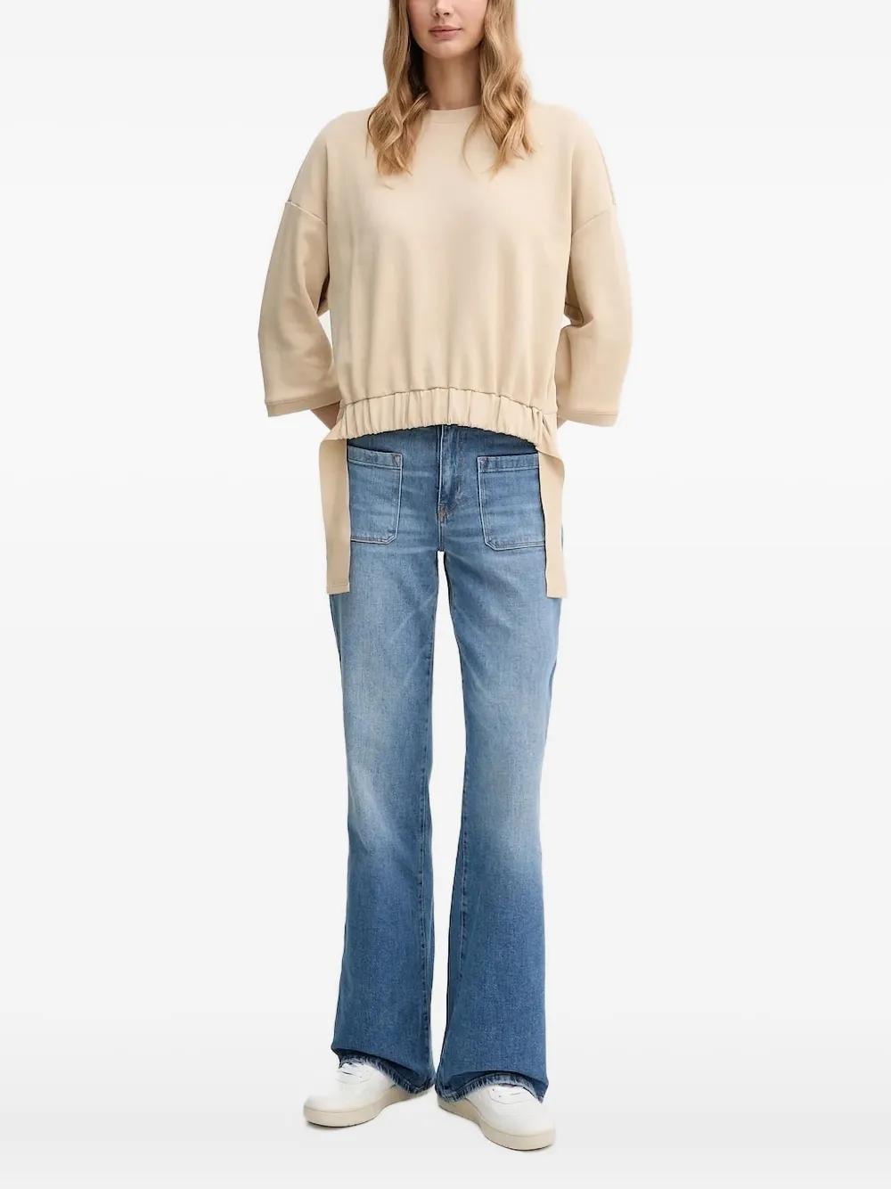 Joop! Sweater met trekkoord en cropped mouwen Beige