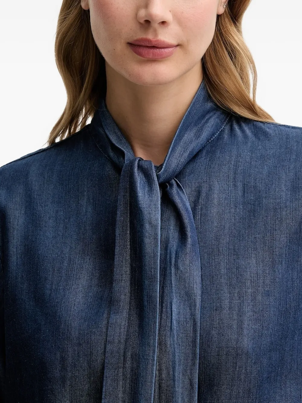 Joop! Denim blouse met gestrikte hals Blauw