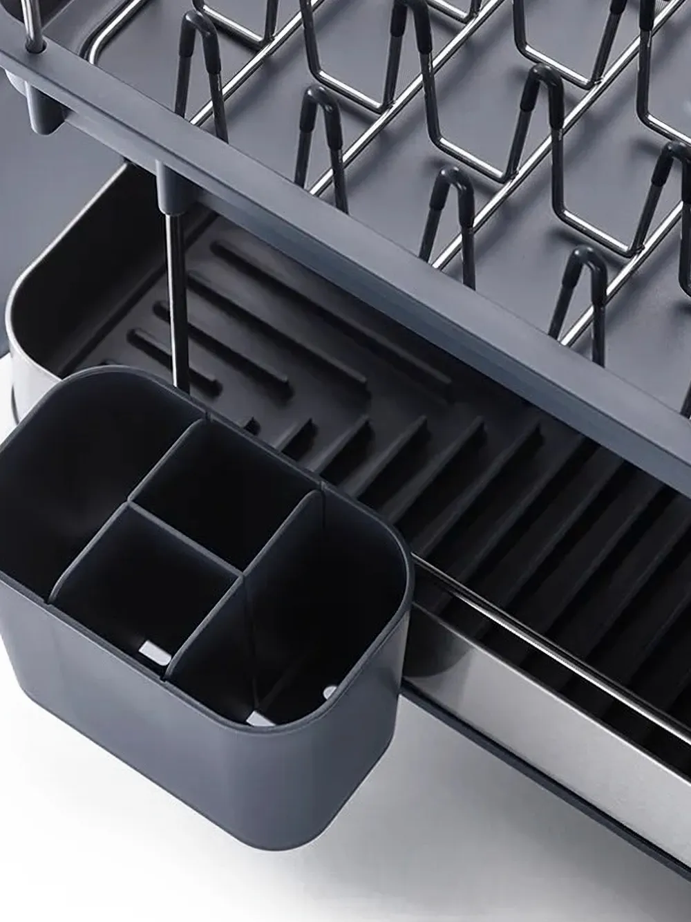 Joseph Joseph Excel™ Two-tier Stainless-steel Dish Rack(32cm X 32cm) In Black