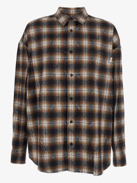 Juun.J argyle check damaged shirt