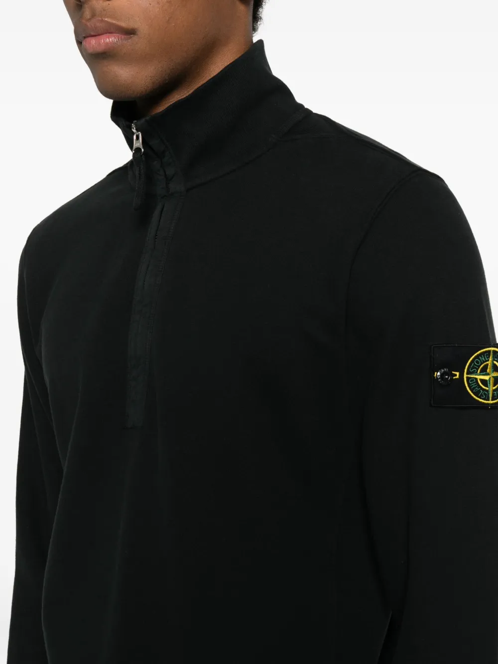 Stone Island Sweater met patch en halve rits Zwart