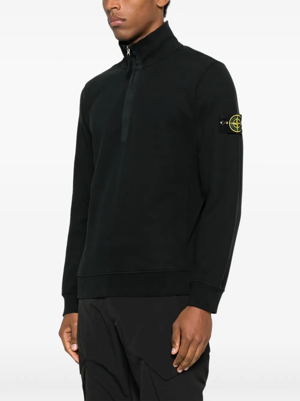 Stone Island Sweater met patch en halve rits Zwart