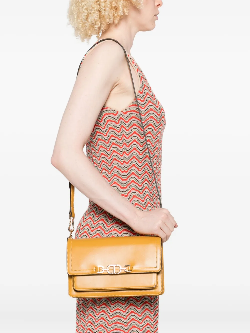 TWINSET chain-link flap satchel Geel