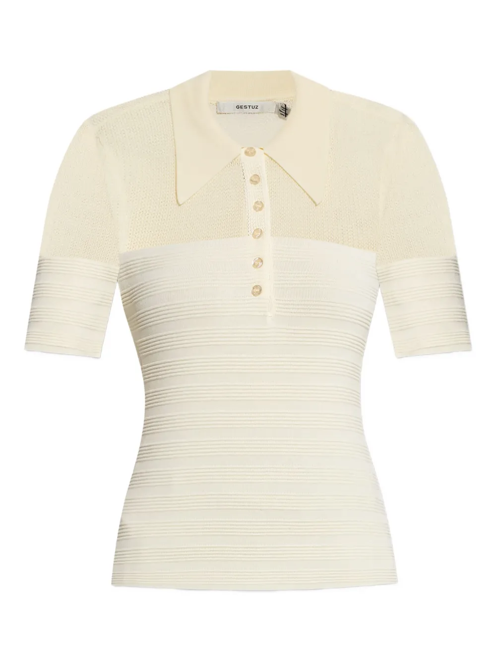 mesh-panel ribbed polo top