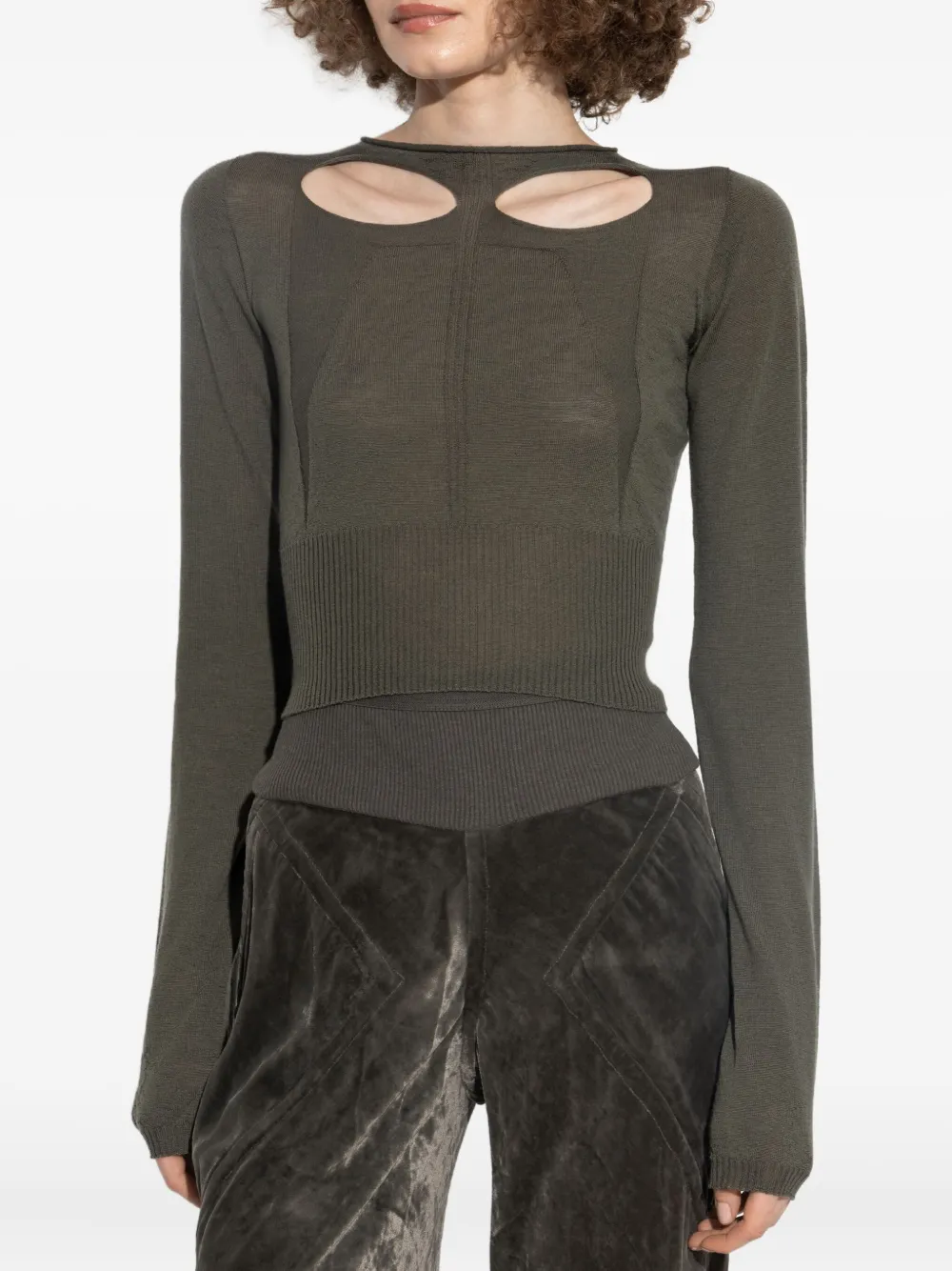 Rick Owens cut-out long-sleeve top Groen