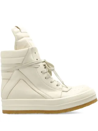 靴 Rickowens White Geobasket Sneakers Geobasket leather high-top sneakers in white - Rick Owens Kids