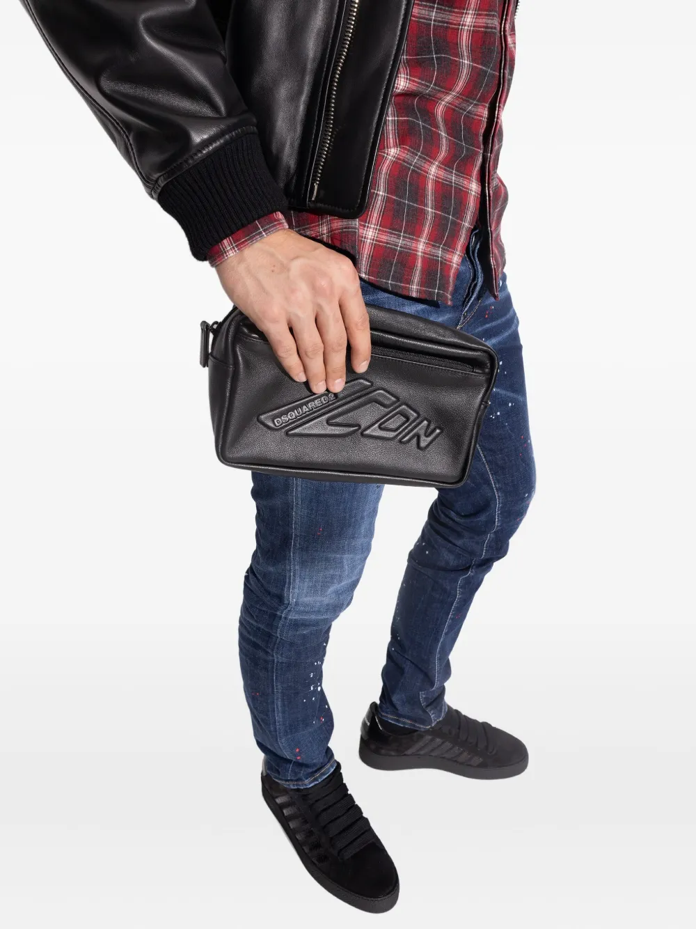 DSQUARED2 Icon New Generation logo leather wash bag Zwart