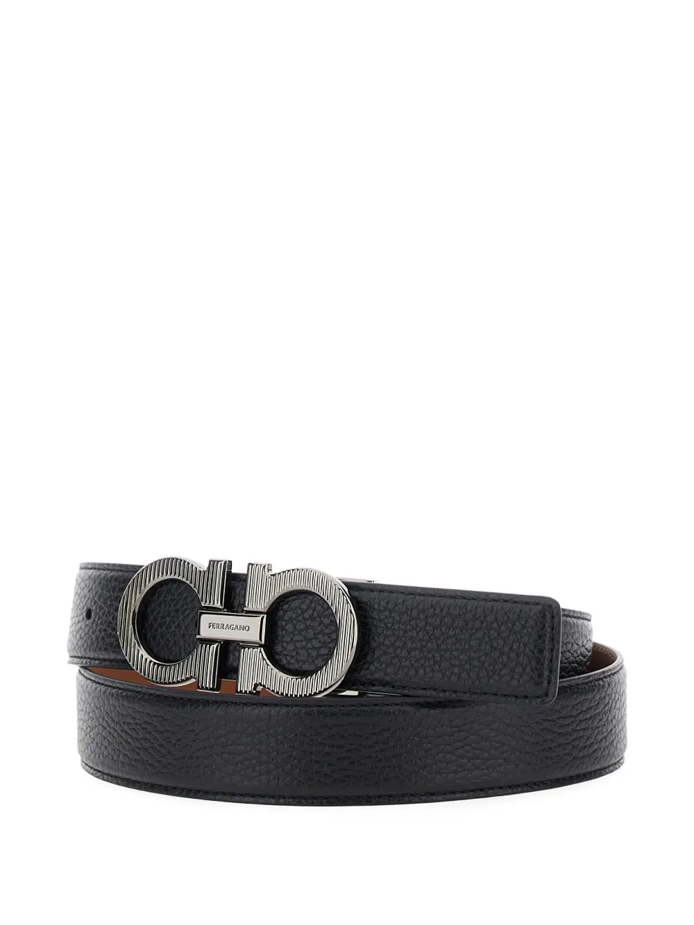 Ferragamo Leren riem met gancini-gesp Zwart