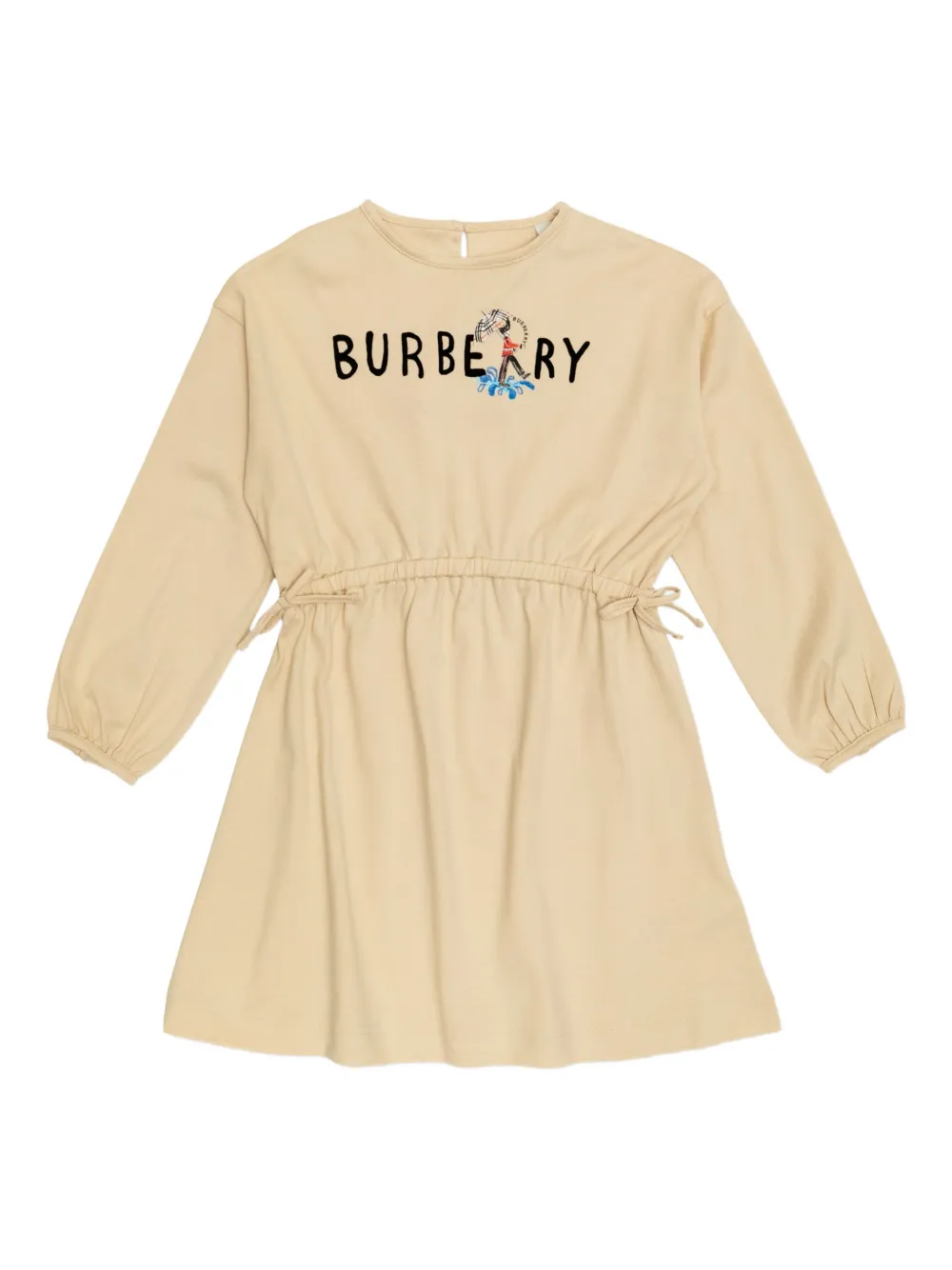 Burberry Kids Jurk met trekkoordtaille en logo Beige