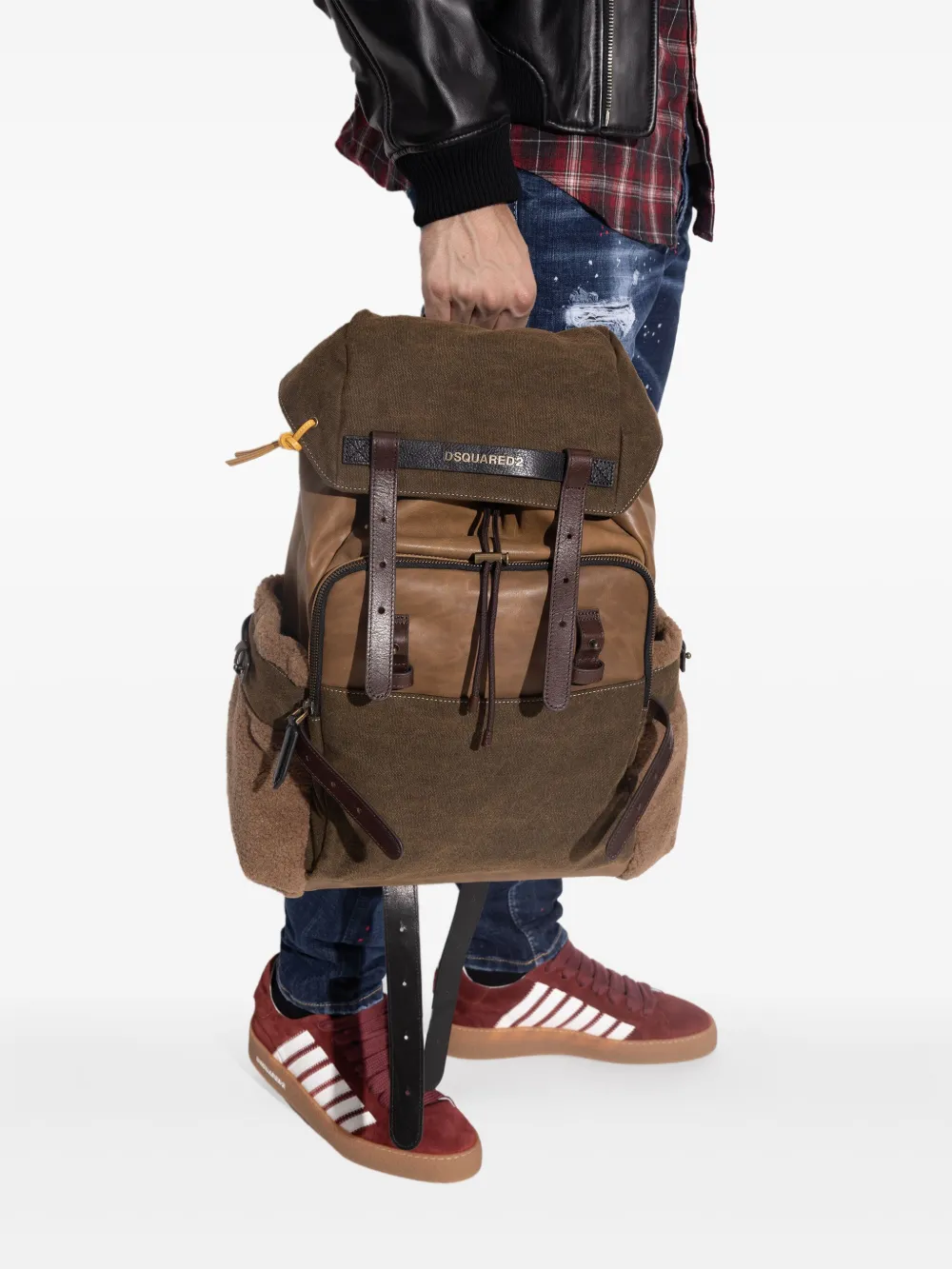 DSQUARED2 Canadian canvas rugzak met leren afwerking Bruin