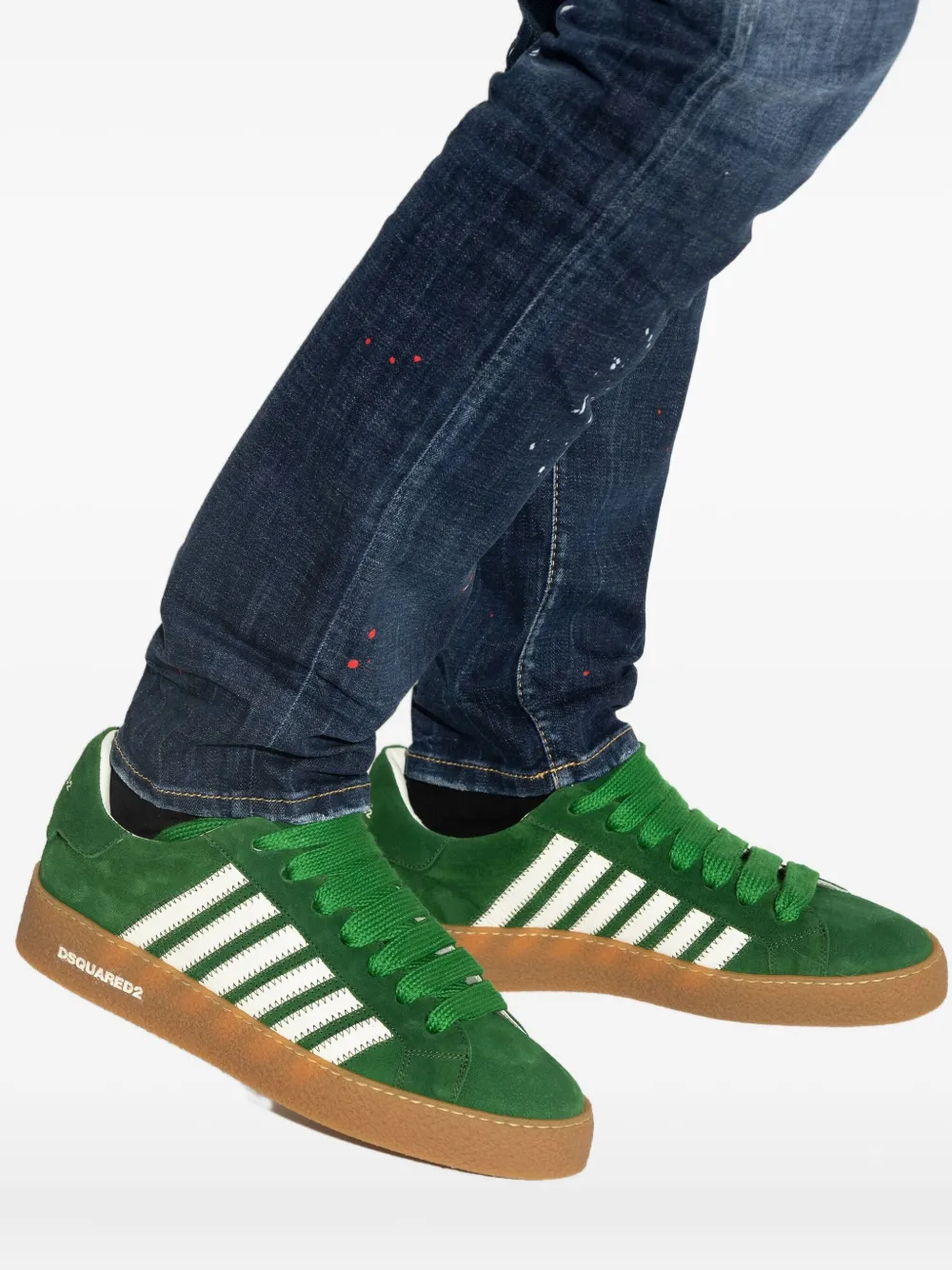 DSQUARED2 Boxer striped suede sneakers Green