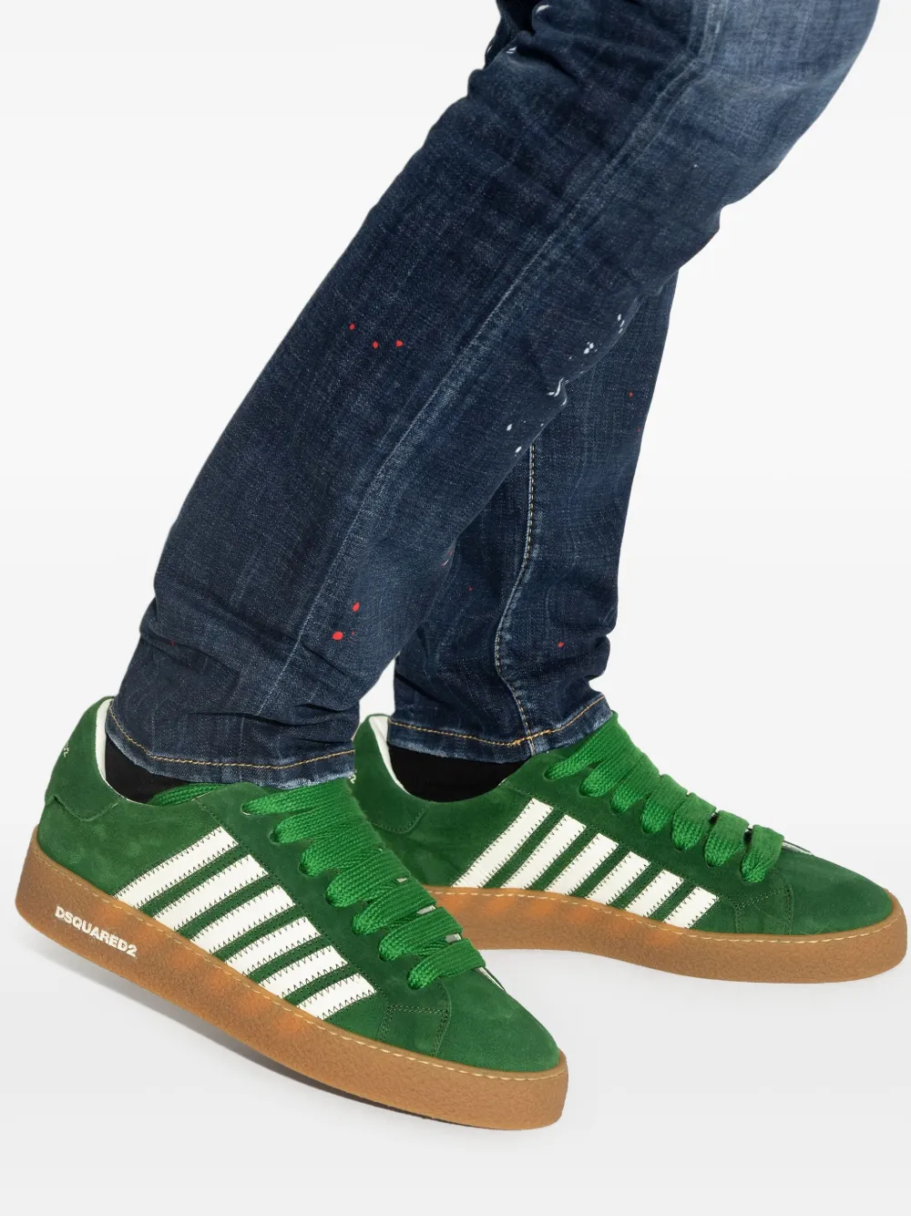 DSQUARED2 Boxer striped suede sneakers Green