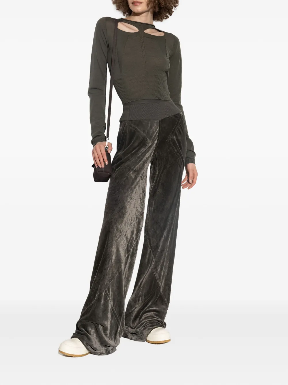 Rick Owens ribbed-waistband velvet trousers Grijs