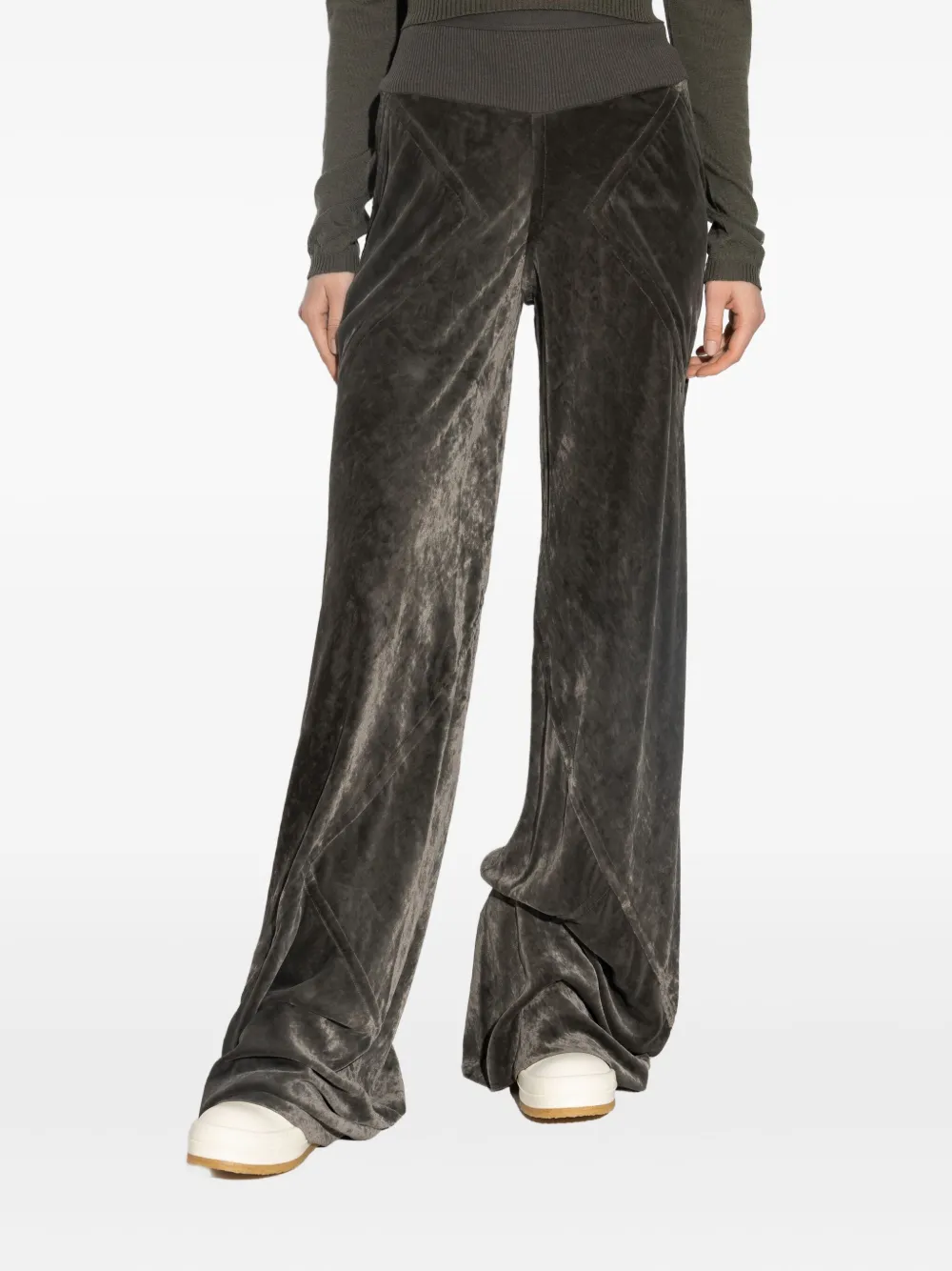 Rick Owens ribbed-waistband velvet trousers Grijs