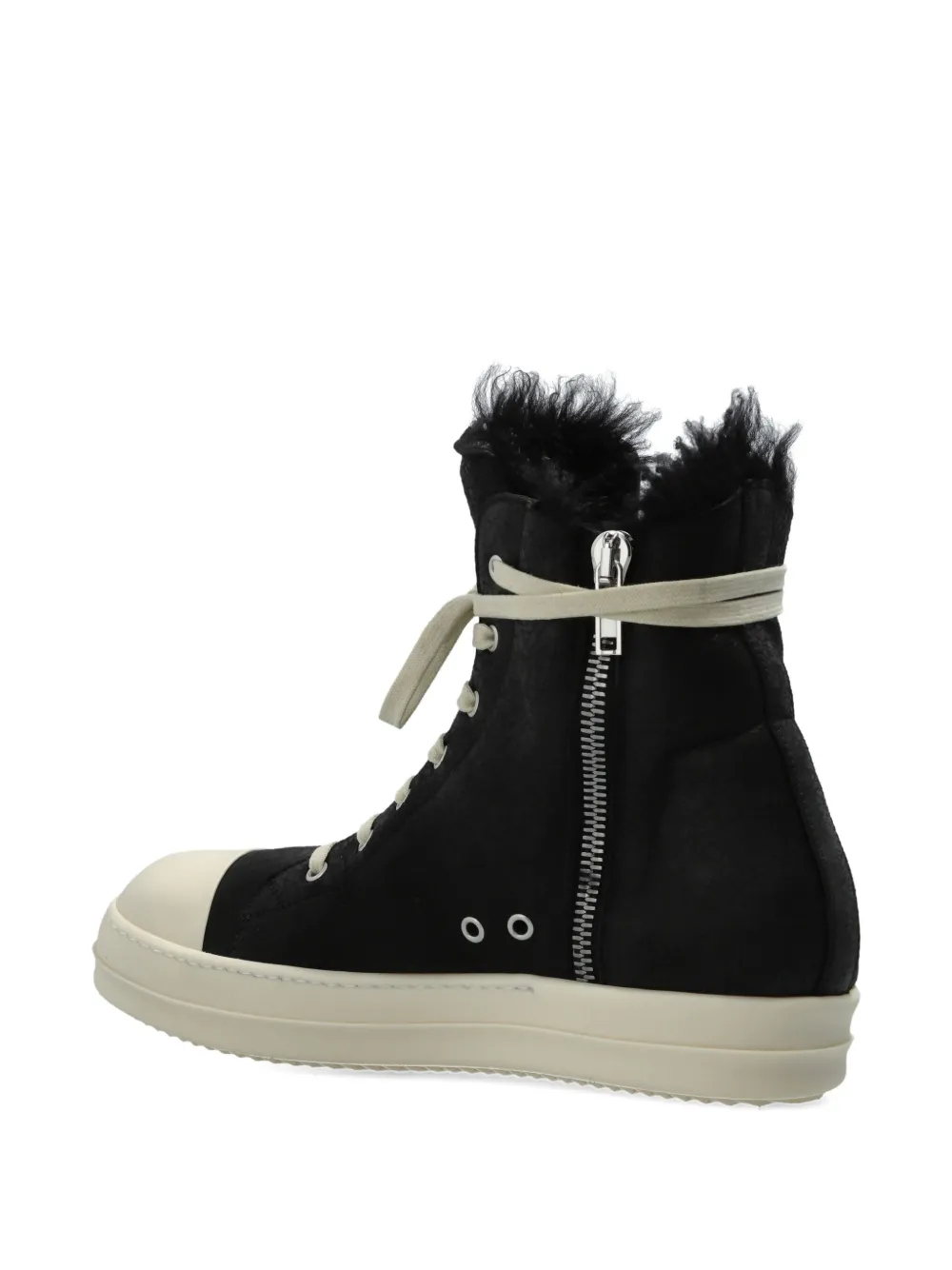 Rick Owens Shearling-lined Lace-up Sneakers In Black