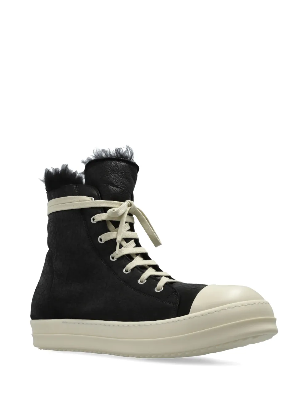 Rick Owens Shearling-lined Lace-up Sneakers In Black