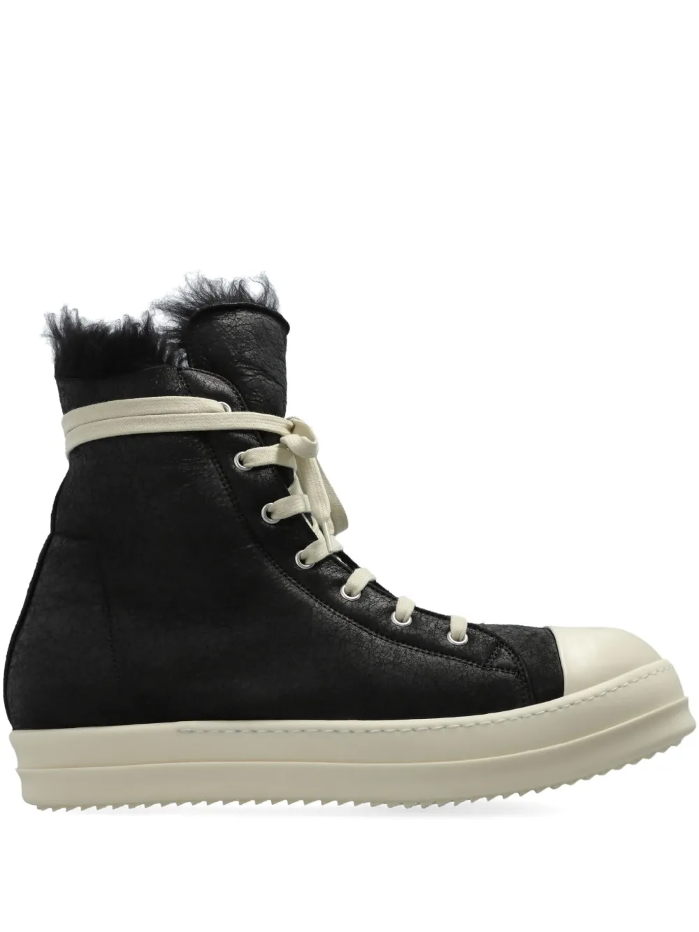 Rick Owens Shearling-lined Lace-up Sneakers In Black