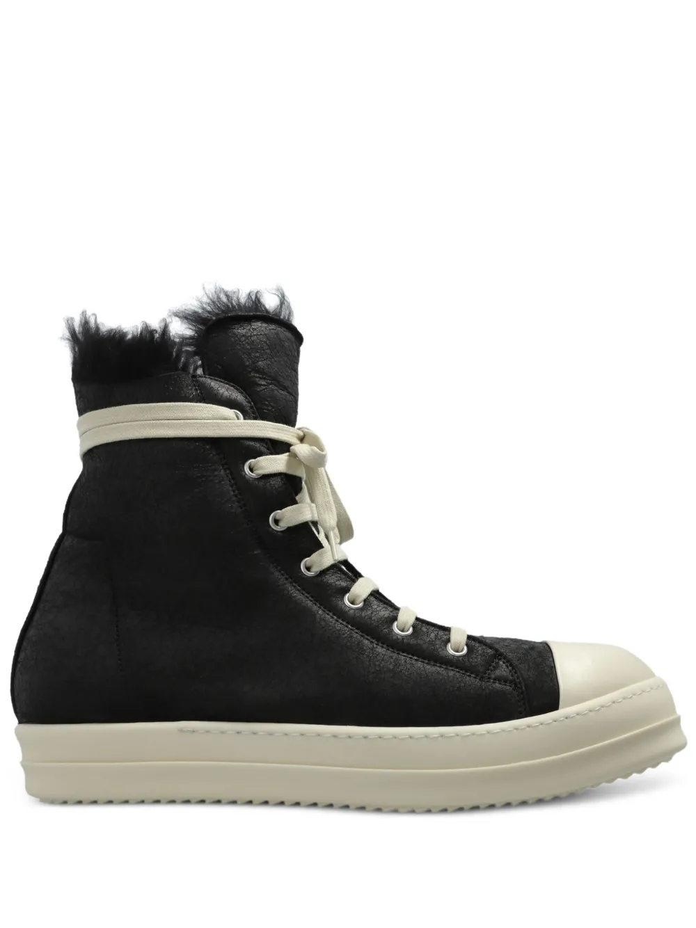 Rick Owens shearling-lined lace-up sneakers Black