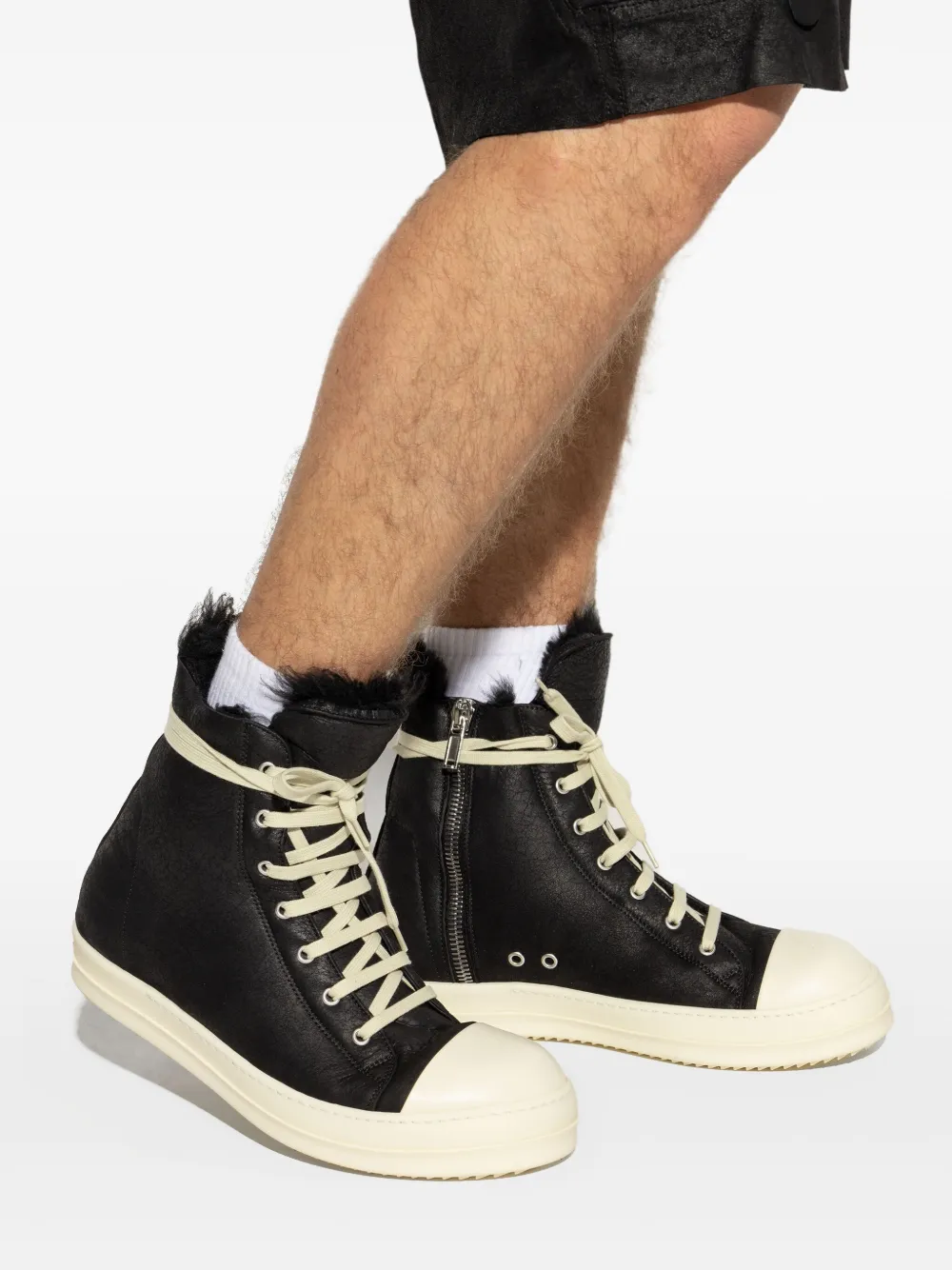 Rick Owens shearling-lined lace-up sneakers Black