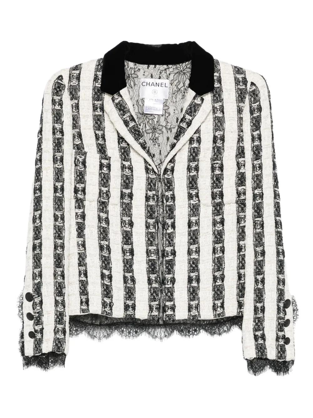 CHANEL Pre-Owned 2010s stripe lace jacket | Black | Image 1
