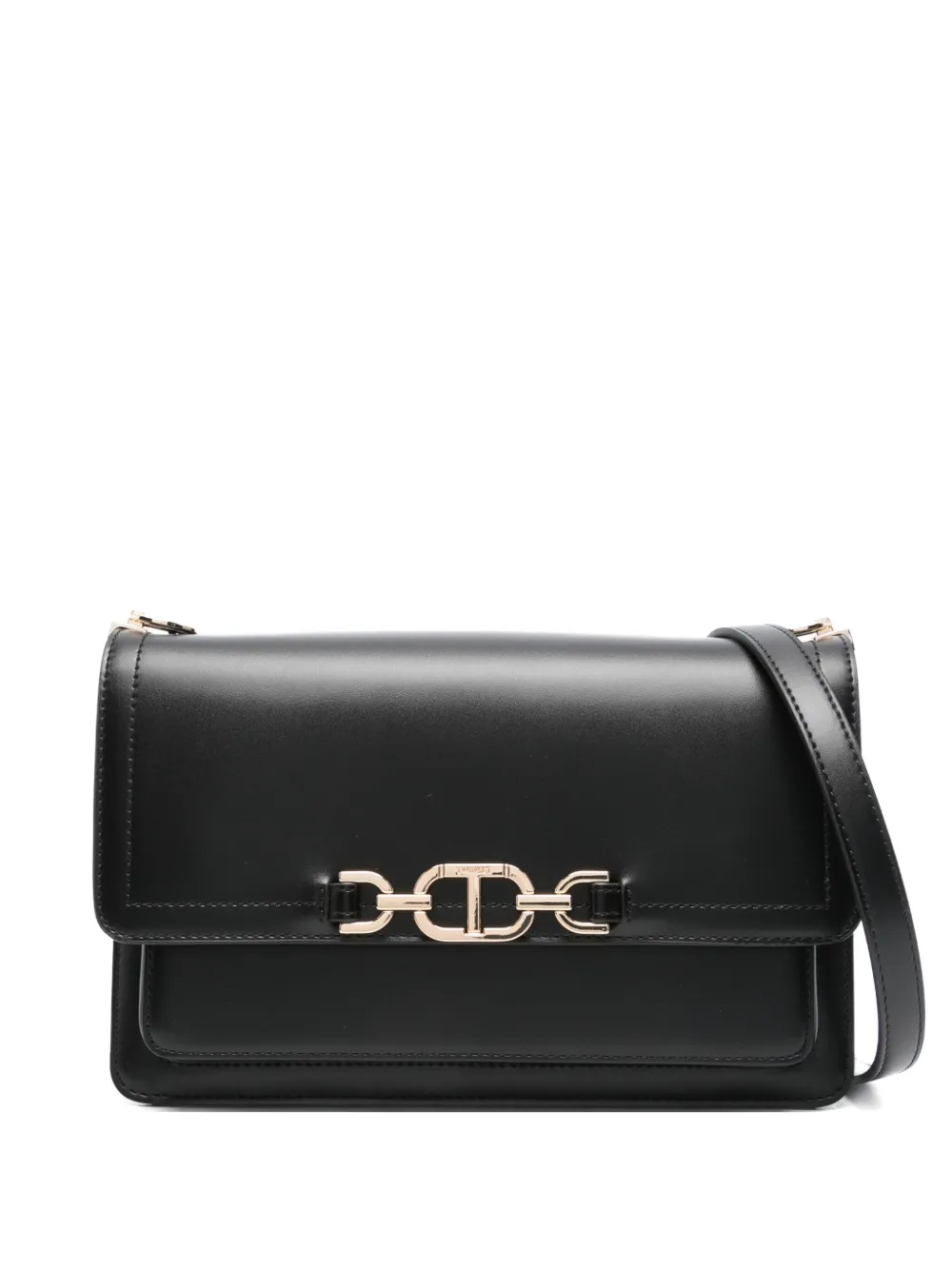 Twinset Twin-set Structured Black Shoulder Bag With Gold-tone Clasp In Black