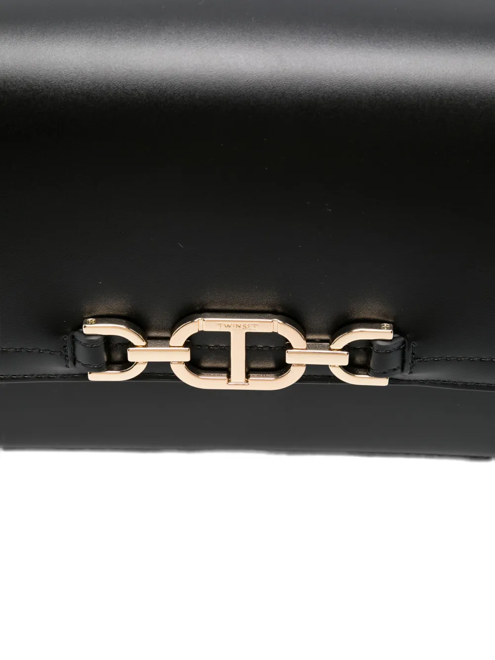 Twinset Twin-set Structured Black Shoulder Bag With Gold-tone Clasp In Black