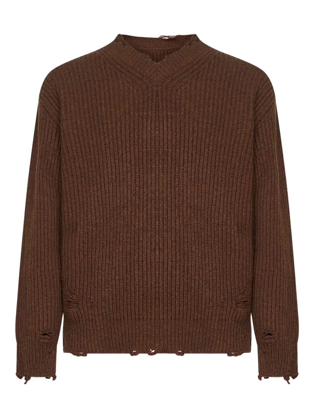 MM6 Maison Margiela Geribbelde gerafelde trui met V-hals Bruin