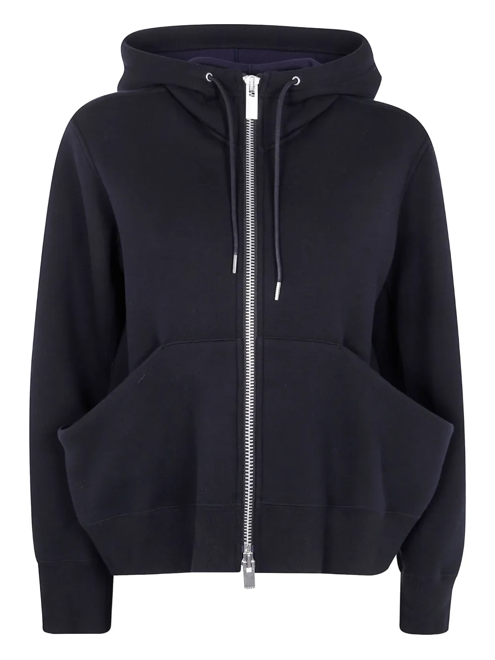 Sacai Sponge zip-front kangaroo-pocket hoodie Zwart