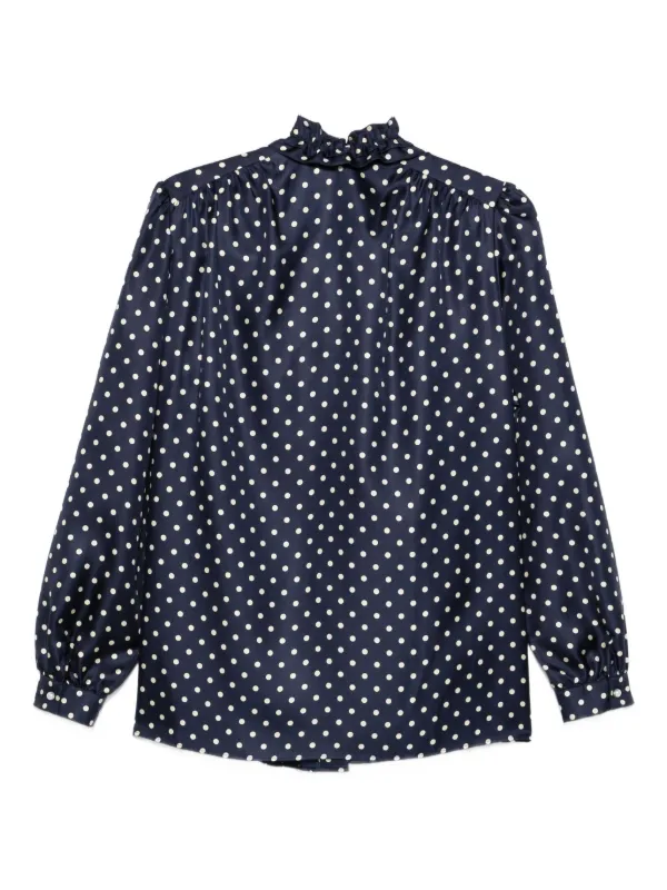 Valentino Garavani Camisa Con Volantes y Lunares Estampados Azul