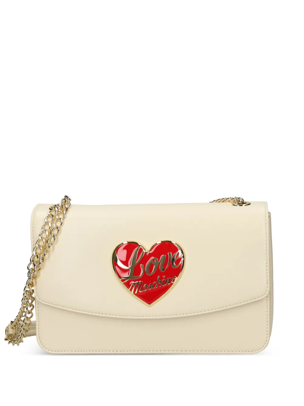Love Moschino heart-plaque chain shoulder bag Beige