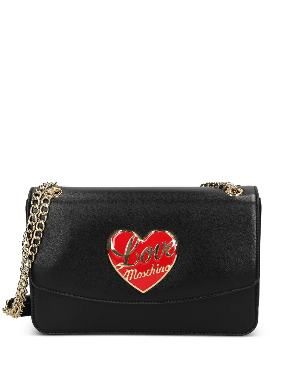 Love Moschino heart-plaque chain shoulder bag Zwart