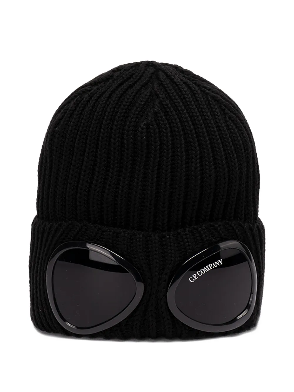 C.p. Company Goggle Ribbed Hat In Black