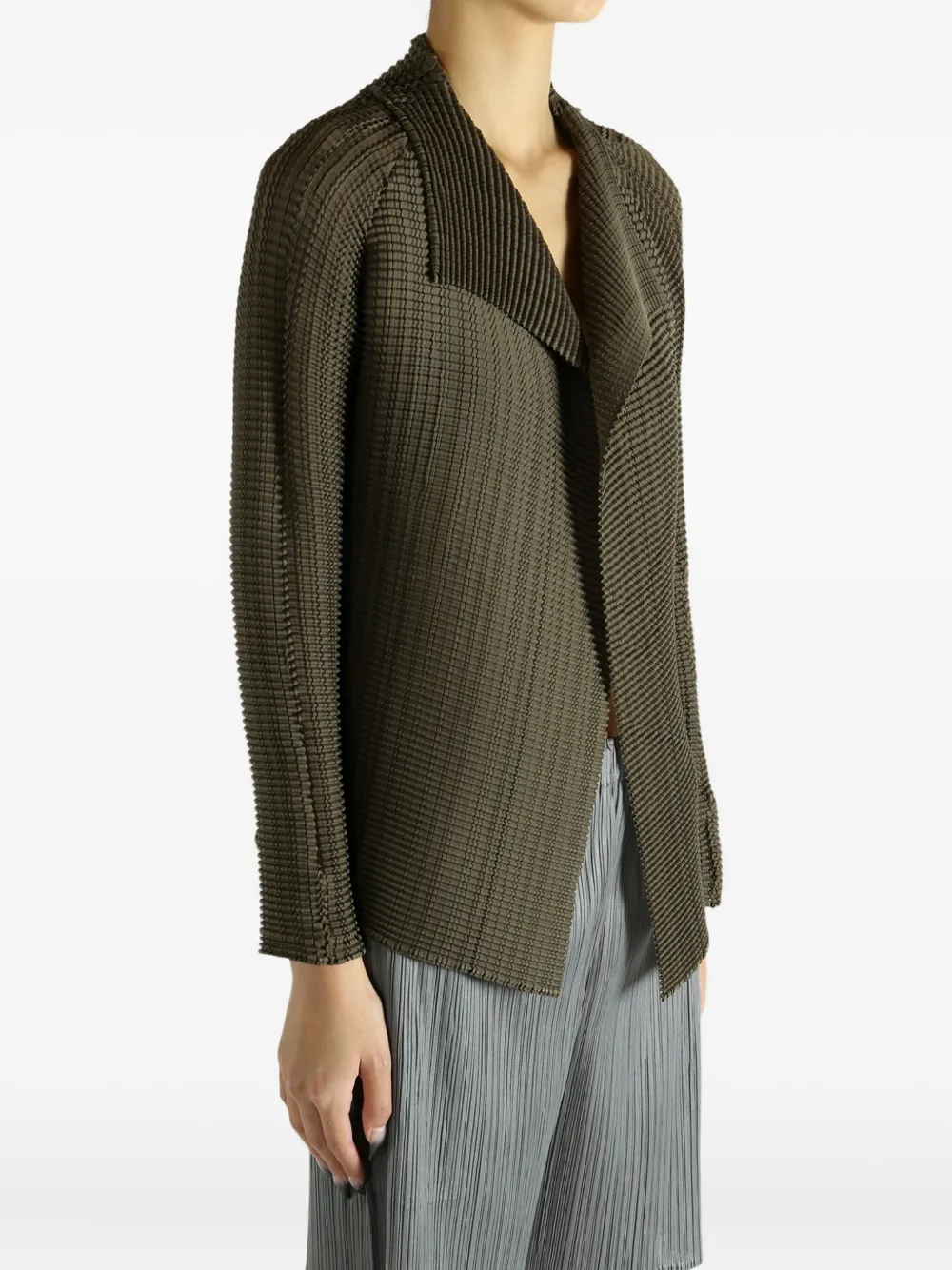Issey Miyake Wooly Pleats 58 Collared Top In Green