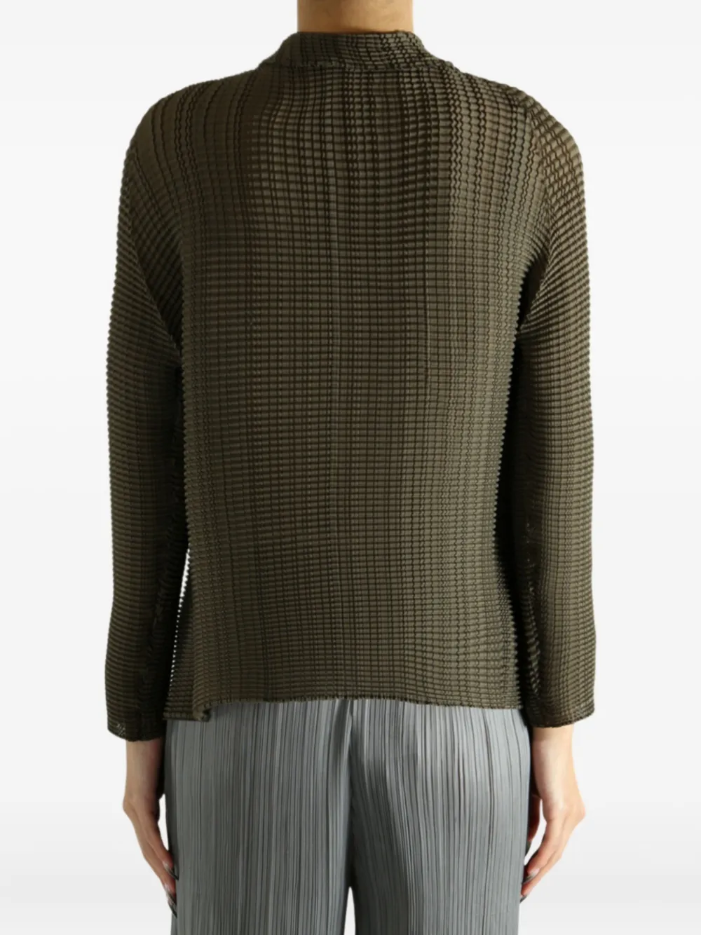 Issey Miyake Wooly Pleats 58 Collared Top In Green