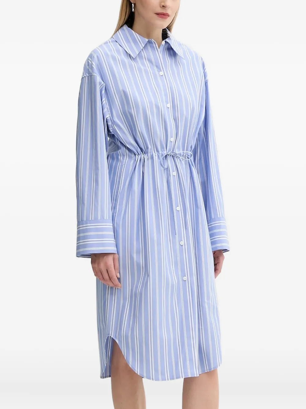 Samsoe & Samsoe Sacatan Striped Drawstring Shirt Dress In Gray