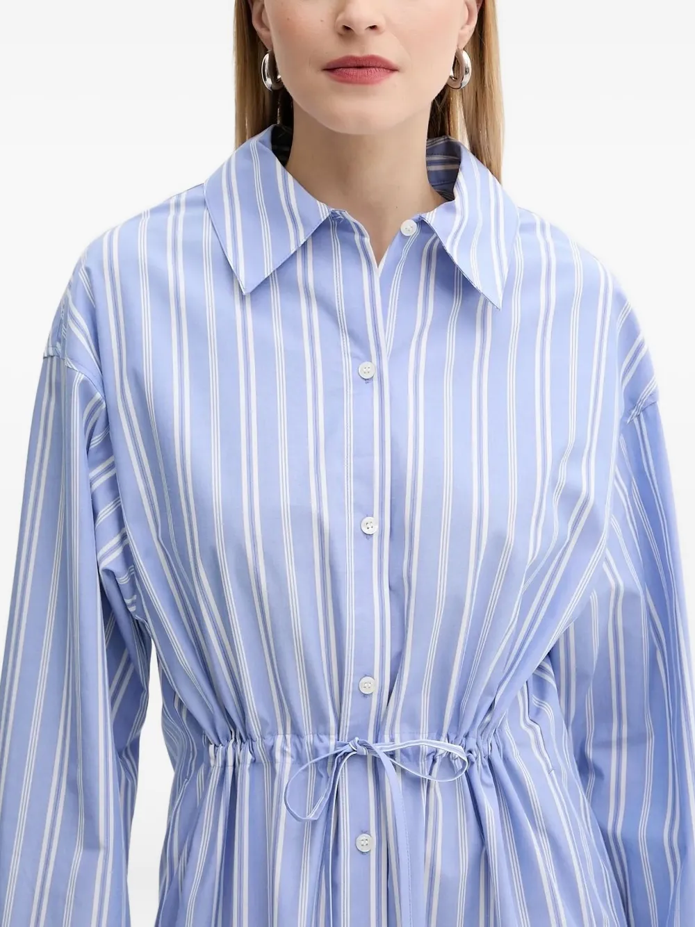 Samsoe & Samsoe Sacatan Striped Drawstring Shirt Dress In Gray
