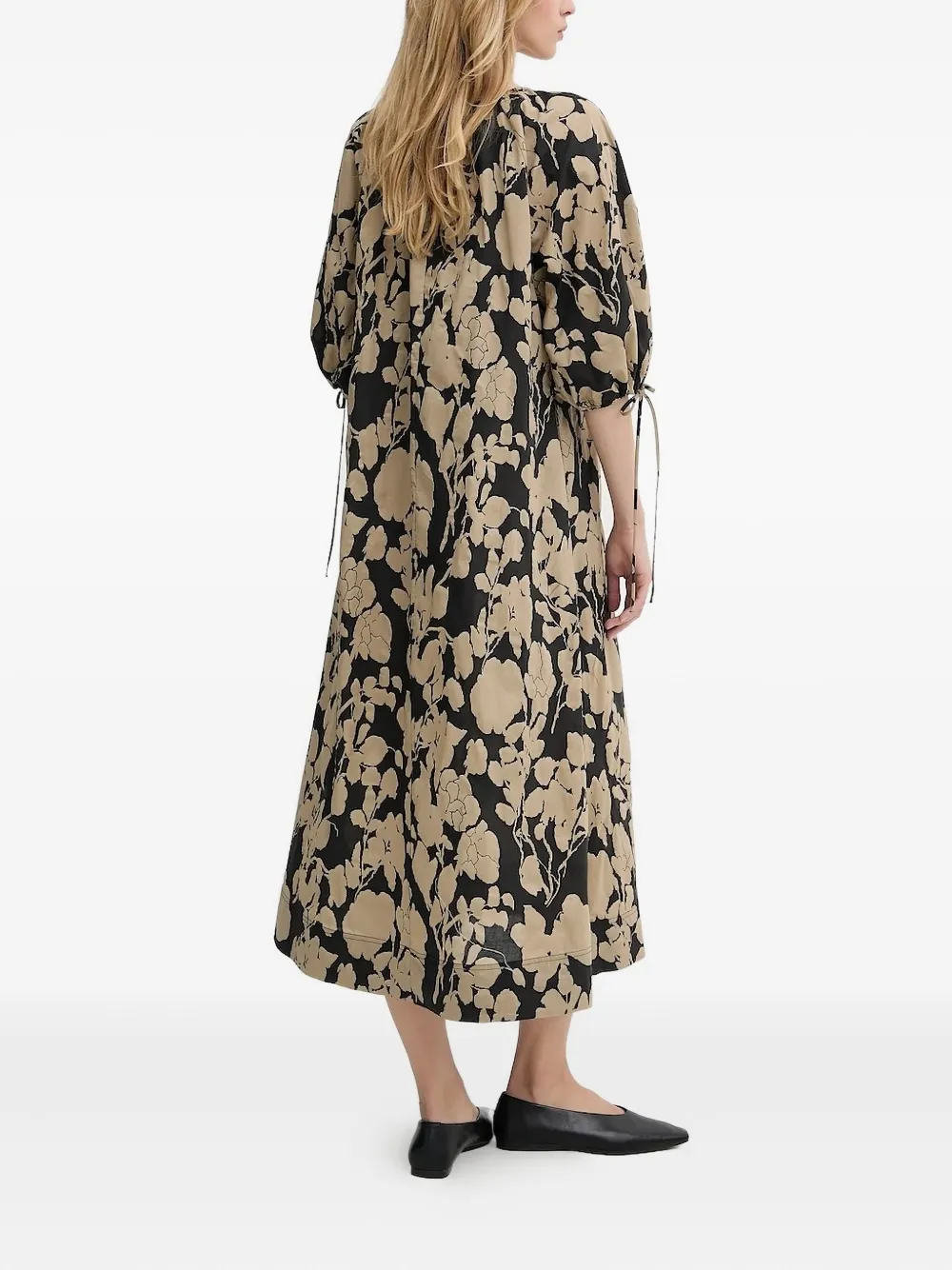 SAMSOE Midi-jurk met pofmouwen en bloemenprint Beige