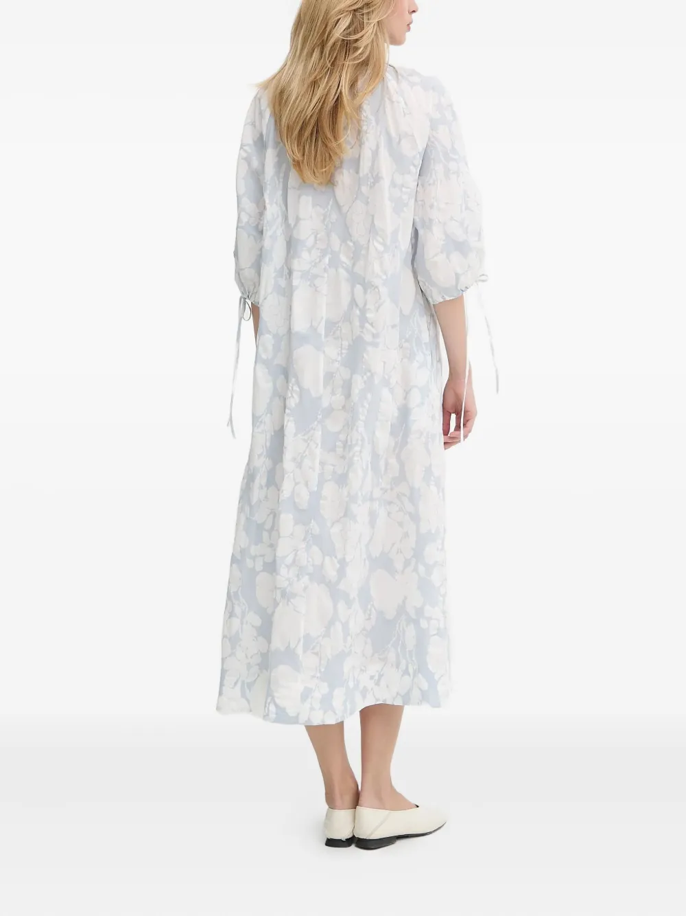 SAMSOE SAMSOE floral-pattern tie-detail midi dress - Wit