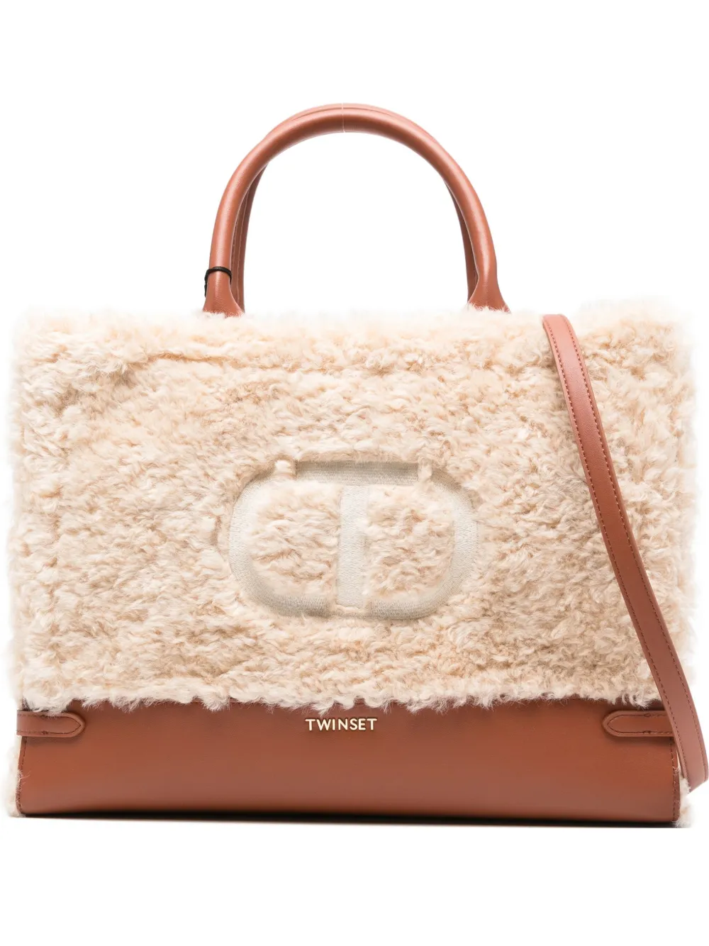TWINSET shearling top-handle tote bag Beige