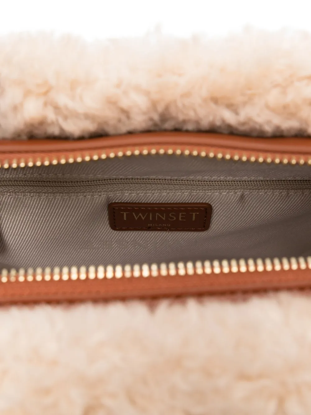 TWINSET shearling top-handle tote bag Beige