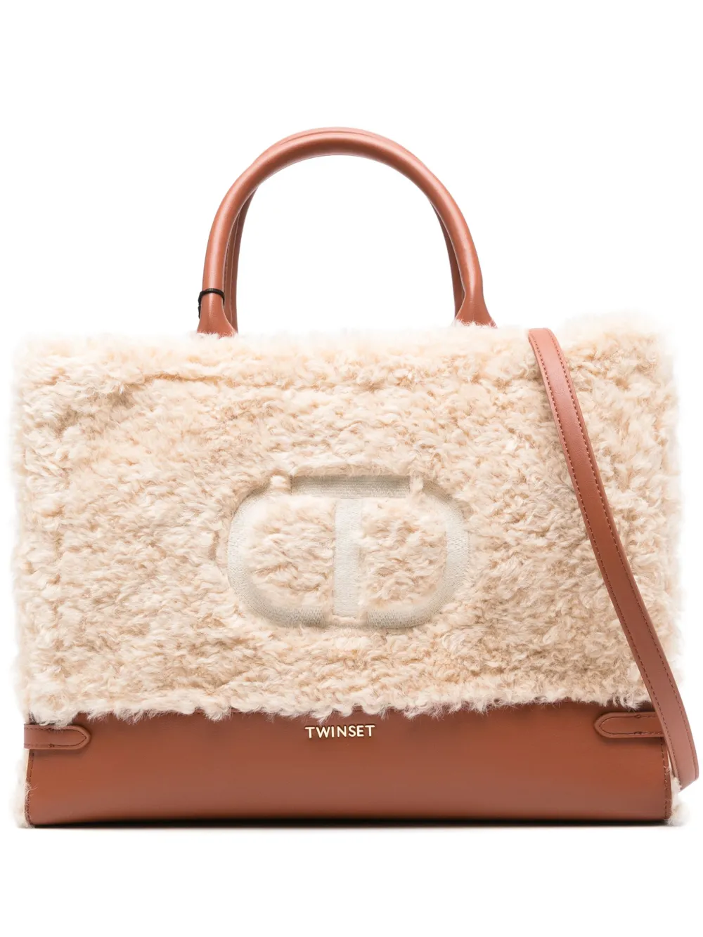 shearling top-handle tote bag