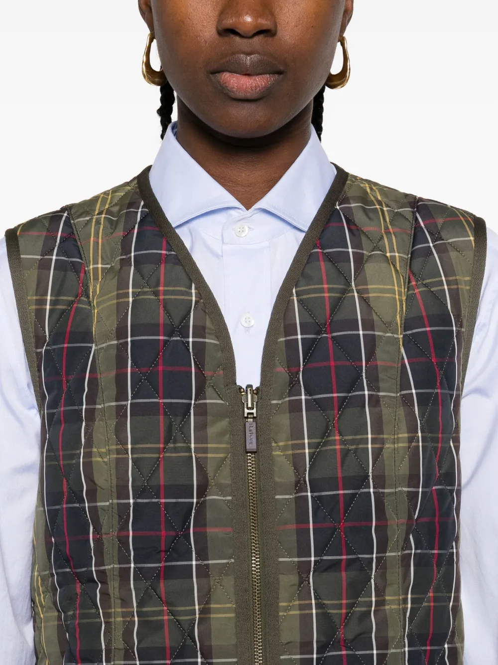 Barbour Quilted Tartan Gilet In Green